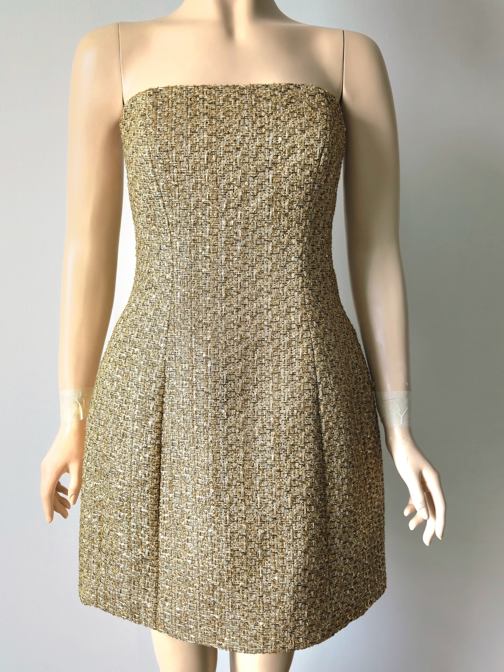 Ever New Charlie Tweed Strapless Mini Dress in Metallic Gold Size 8